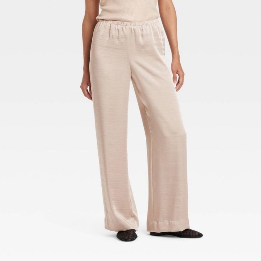 Elegant Cream A New Day Mid-Rise Satin Pull-On Pants NWT